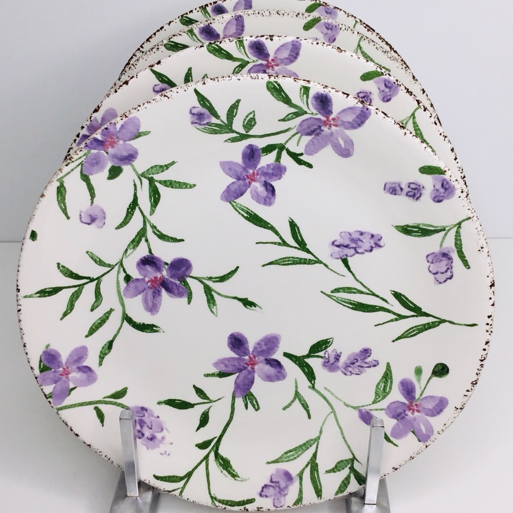 Potter's Studio 4 SALAD PLATES  Violets, Purple Flowers, 8 1/4", NEW